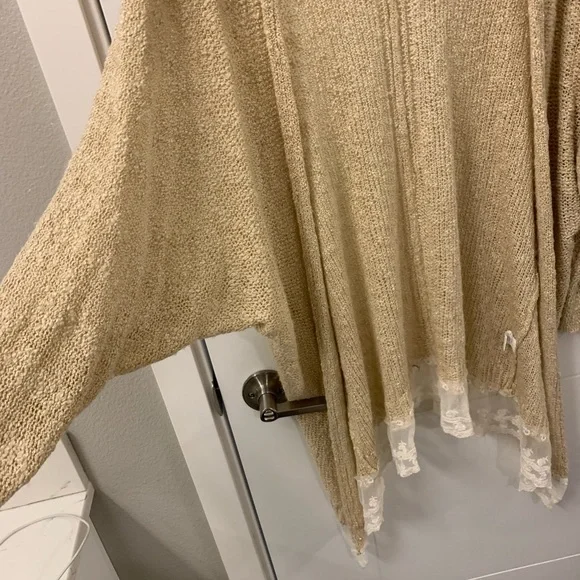 Knit Lace Bottom Cardigan‎ Tan Cream Boutique Debut - Picture 4 of 5